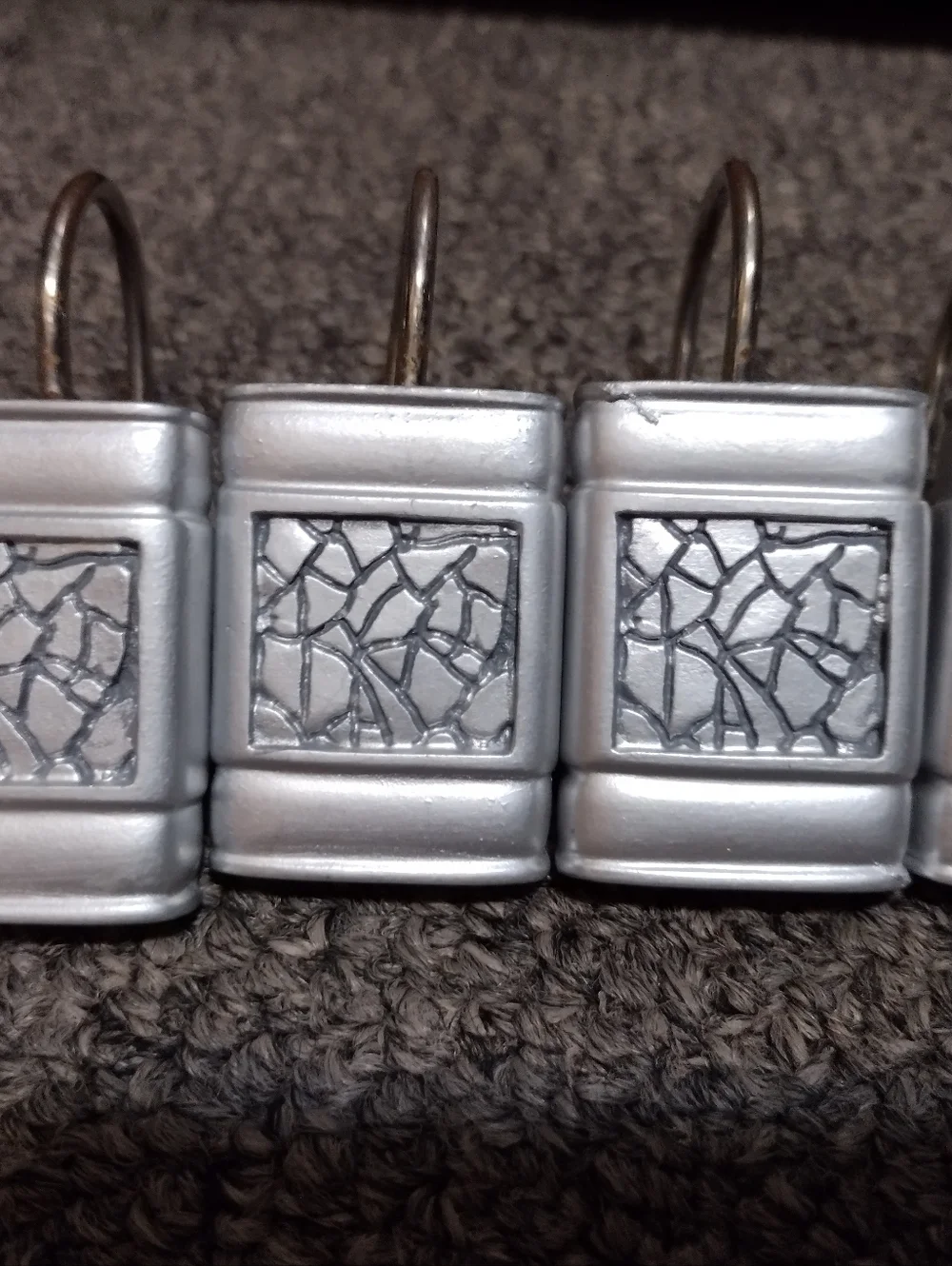 Set of 12 Silver Shower Curtain Hooks with Decorative Tile Design